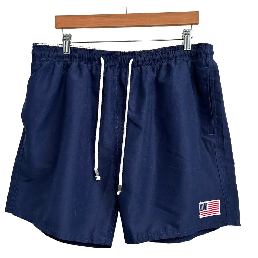 Exist USA Flag Swim Trunks XL Navy 5" Inseam Quick Dry Mens Beach Americana